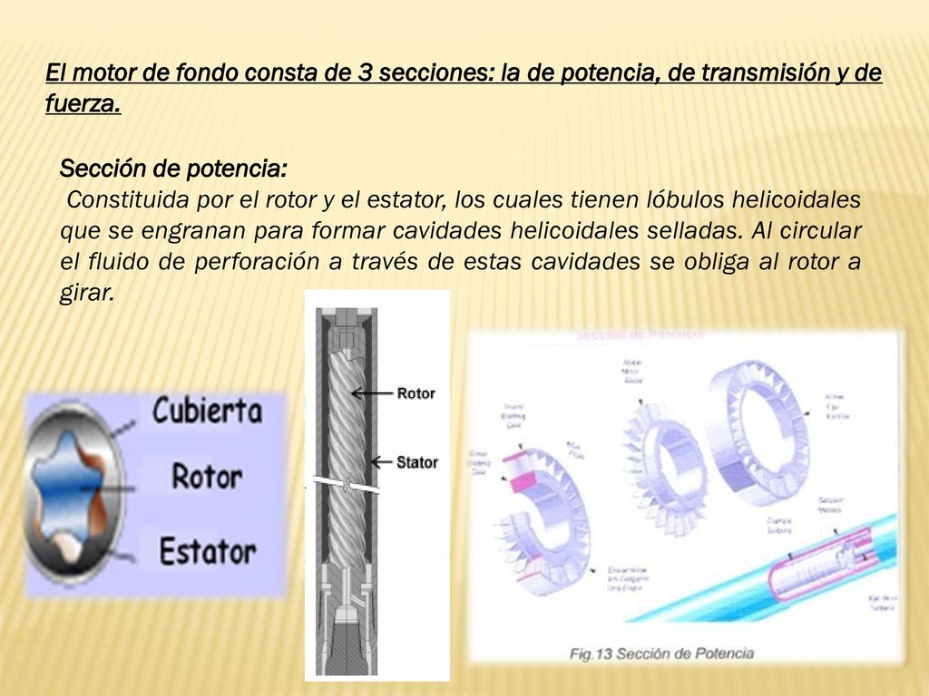 El motor de fondo consta de 3 secciones: la de potencia, de transmisión y de fuerza.