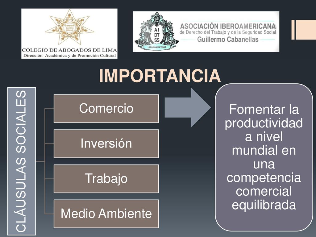 IMPORTANCIA Fomentar la productividad a nivel mundial en una competencia comercial equilibrada. CLÁUSULAS SOCIALES.