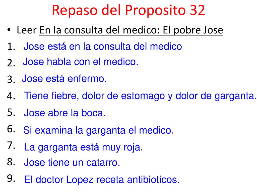 Repaso del Proposito 32 Leer En la consulta del medico: El pobre Jose