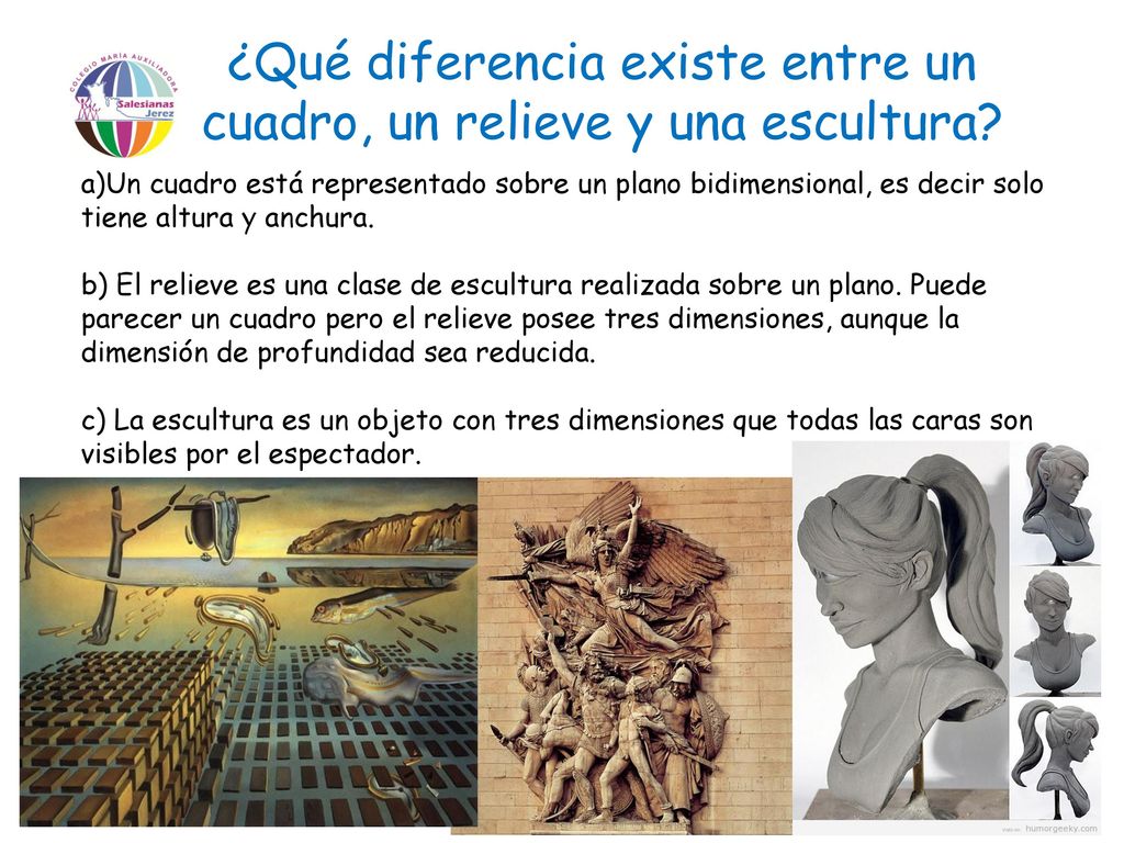 ¿Qué diferencia existe entre un cuadro, un relieve y una escultura