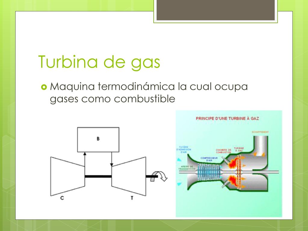 Turbina de gas Maquina termodinámica la cual ocupa gases como combustible