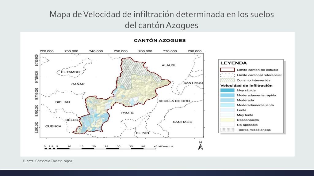 Mapa de Velocidad de infiltración determinada en los suelos del cantón Azogues