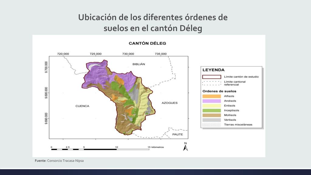 Ubicación de los diferentes órdenes de suelos en el cantón Déleg