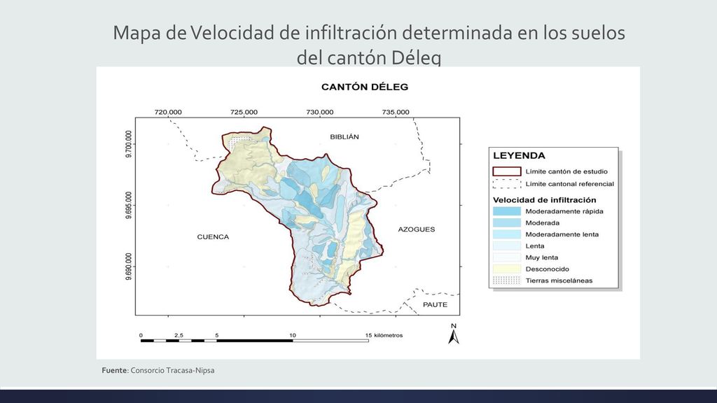 Mapa de Velocidad de infiltración determinada en los suelos del cantón Déleg