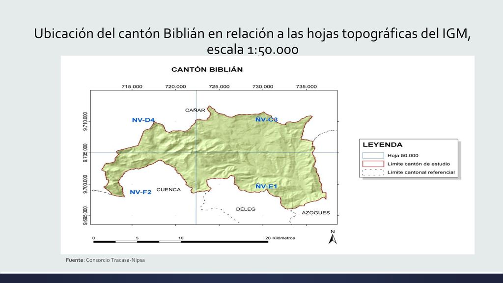 Ubicación del cantón Biblián en relación a las hojas topográficas del IGM, escala 1:50.000