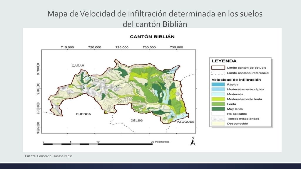 Mapa de Velocidad de infiltración determinada en los suelos del cantón Biblián