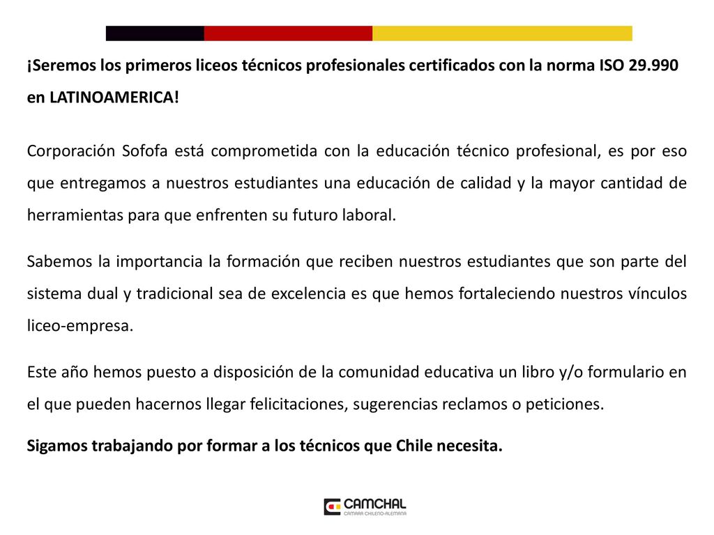 ¡Seremos los primeros liceos técnicos profesionales certificados con la norma ISO