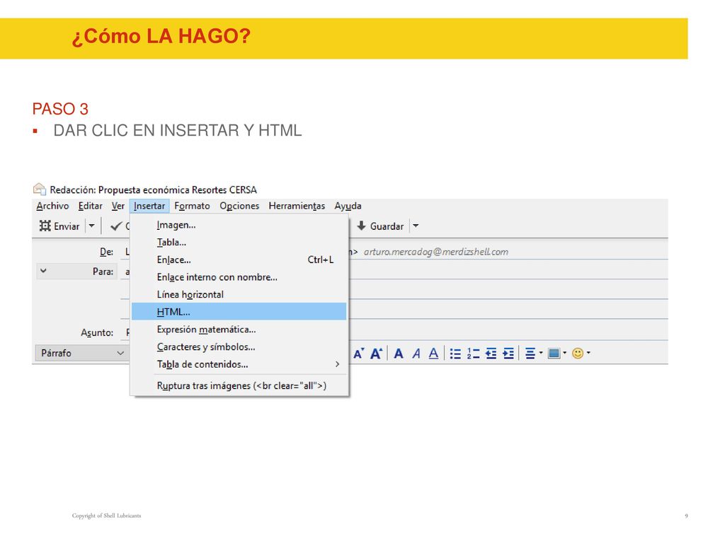 ¿Cómo LA HAGO PASO 3 DAR CLIC EN INSERTAR Y HTML