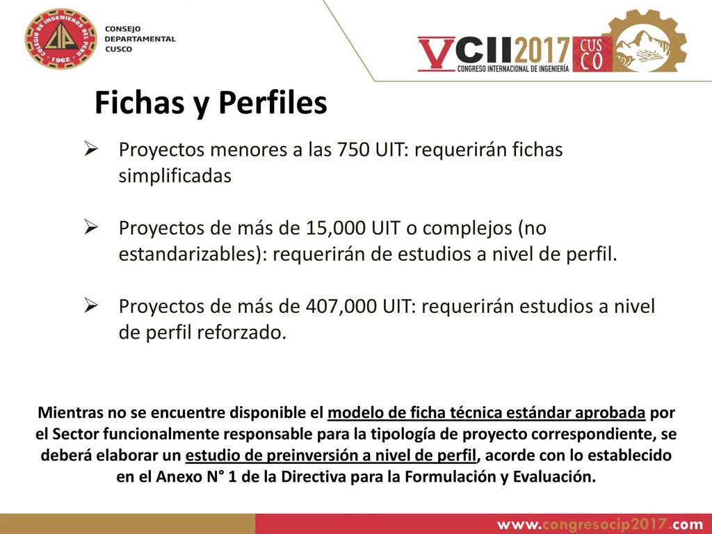 Fichas y Perfiles Proyectos menores a las 750 UIT: requerirán fichas simplificadas.