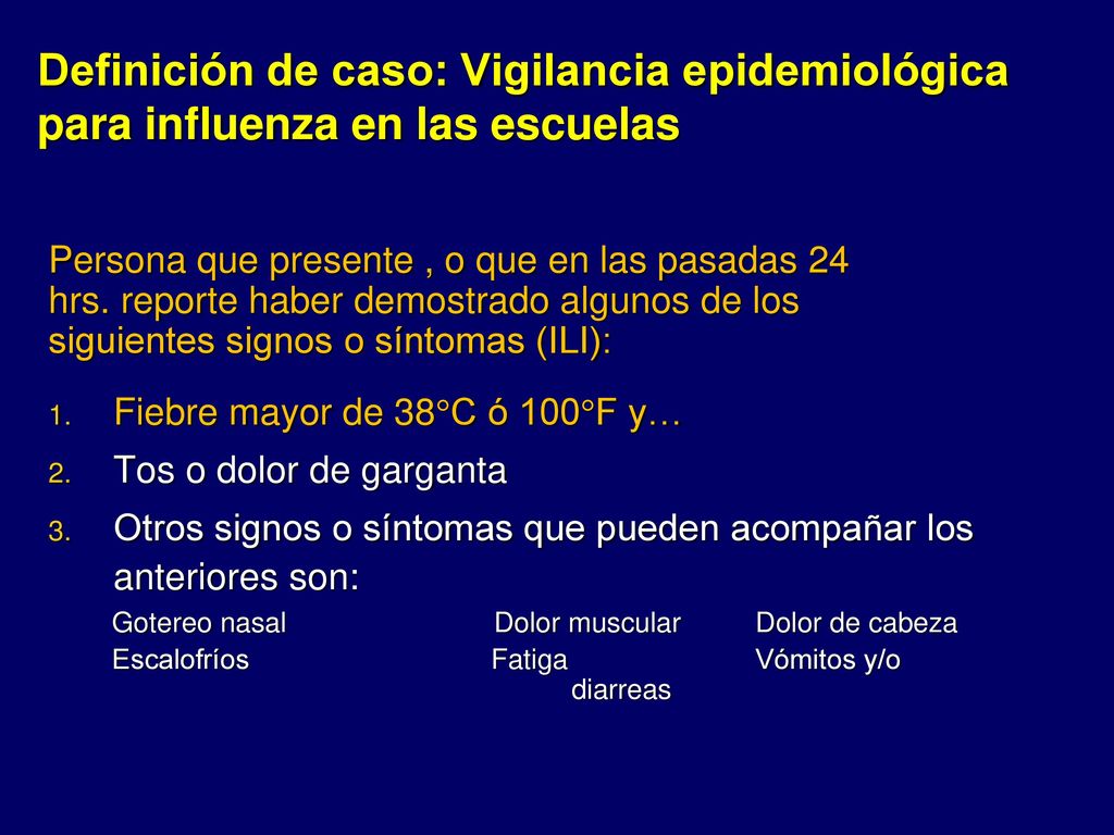 Definición de caso: Vigilancia epidemiológica para influenza en las escuelas