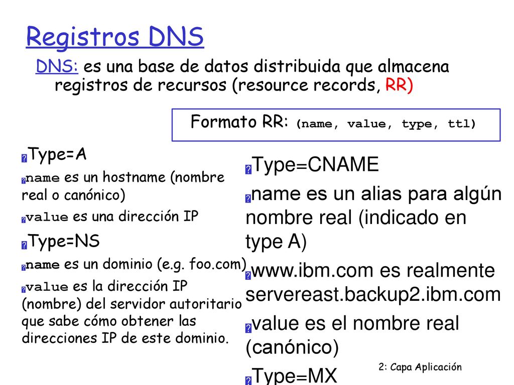 Formato RR: (name, value, type, ttl)‏