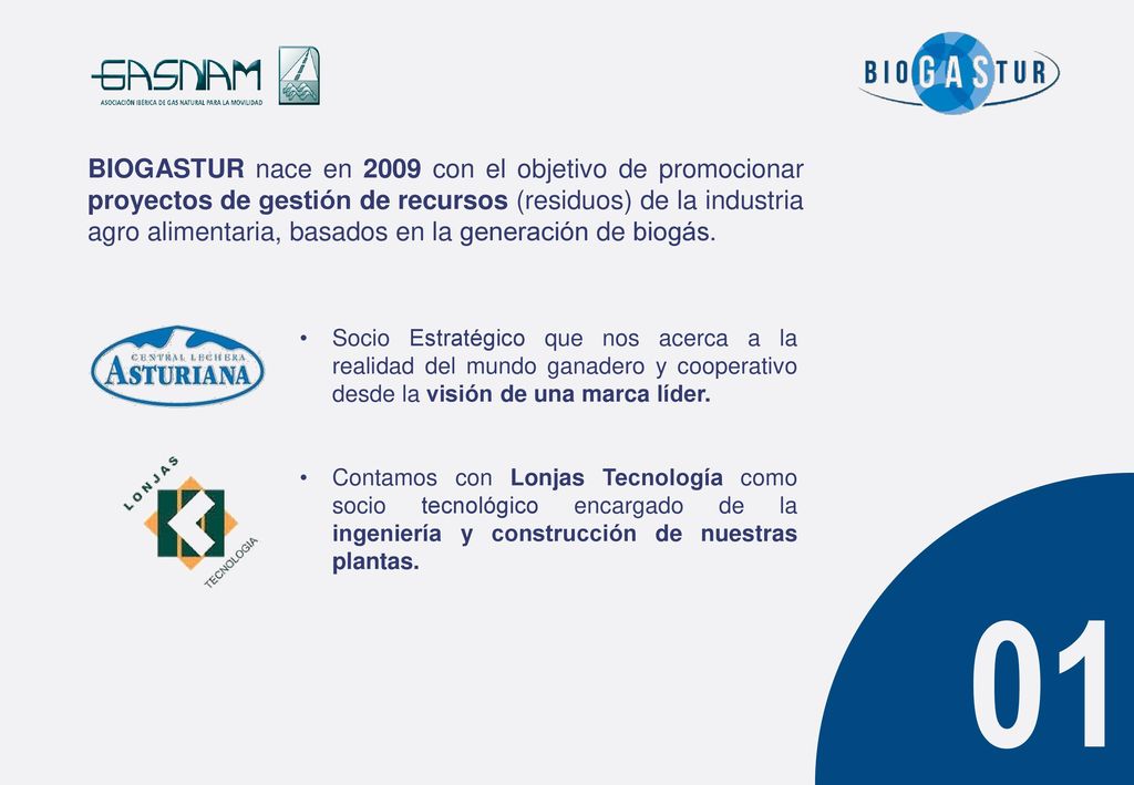 BIOGASTUR nace en 2009 con el objetivo de promocionar proyectos de gestión de recursos (residuos) de la industria agro alimentaria, basados en la generación de biogás.