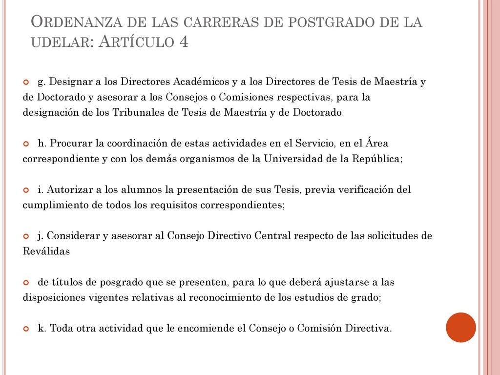 Ordenanza de las carreras de postgrado de la udelar: Artículo 4