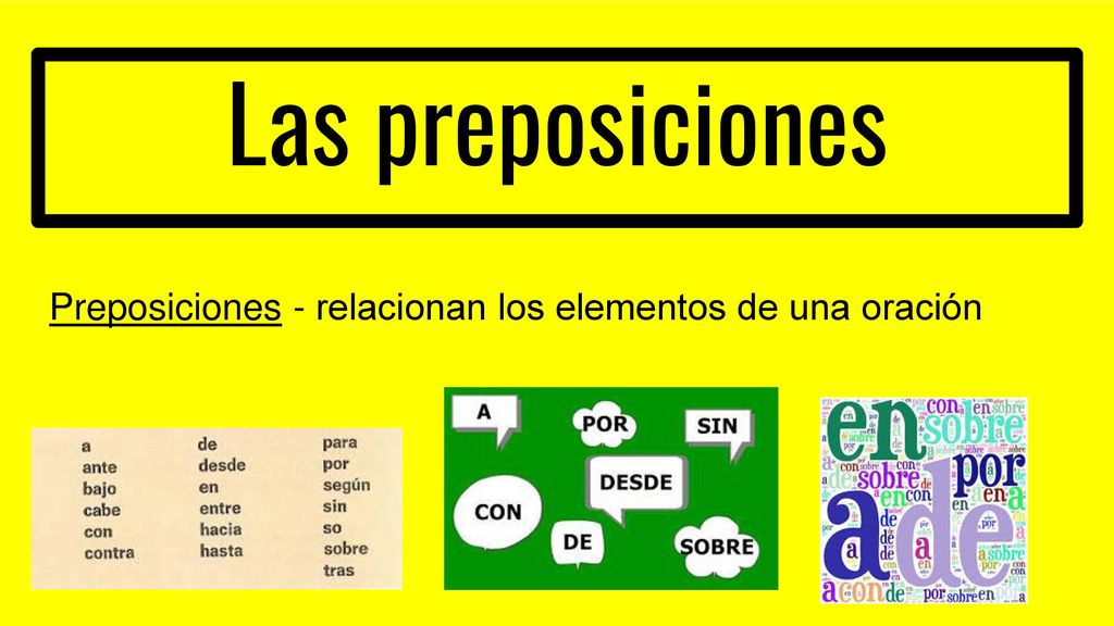 Las preposiciones Preposiciones - relacionan los elementos de una oración