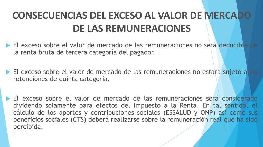 CONSECUENCIAS DEL EXCESO AL VALOR DE MERCADO DE LAS REMUNERACIONES