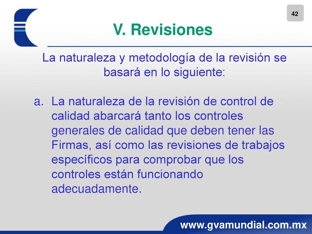 La naturaleza y metodología de la revisión se basará en lo siguiente: