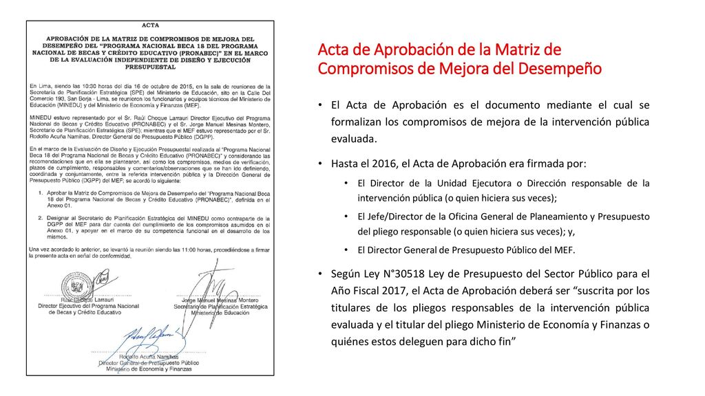 Acta de Aprobación de la Matriz de Compromisos de Mejora del Desempeño