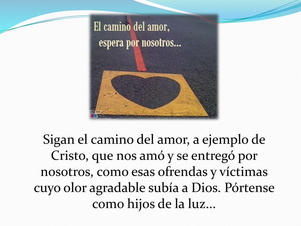 Sigan el camino del amor, a ejemplo de Cristo, que nos amó y se entregó por nosotros, como esas ofrendas y víctimas cuyo olor agradable subía a Dios.