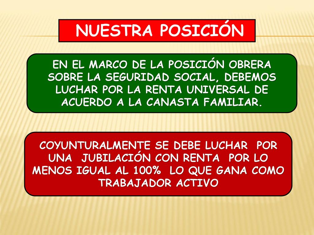 NUESTRA POSICIÓN EN EL MARCO DE LA POSICIÓN OBRERA SOBRE LA SEGURIDAD SOCIAL, DEBEMOS LUCHAR POR LA RENTA UNIVERSAL DE ACUERDO A LA CANASTA FAMILIAR.