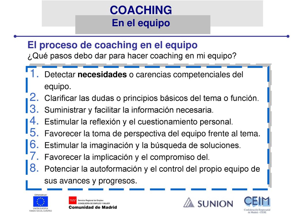 COACHING En el equipo El proceso de coaching en el equipo