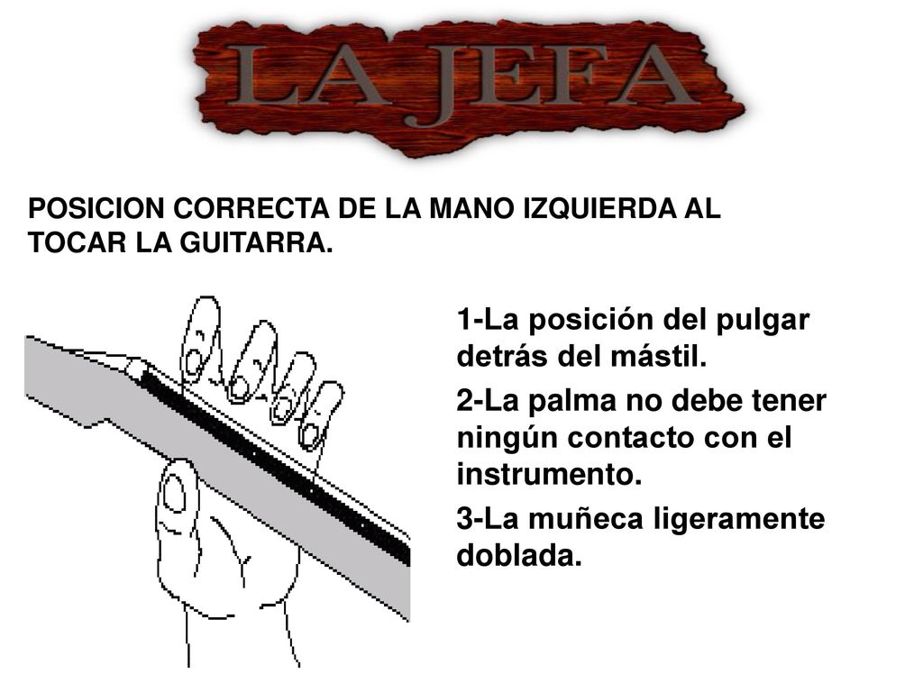 POSICION CORRECTA DE LA MANO IZQUIERDA AL TOCAR LA GUITARRA.