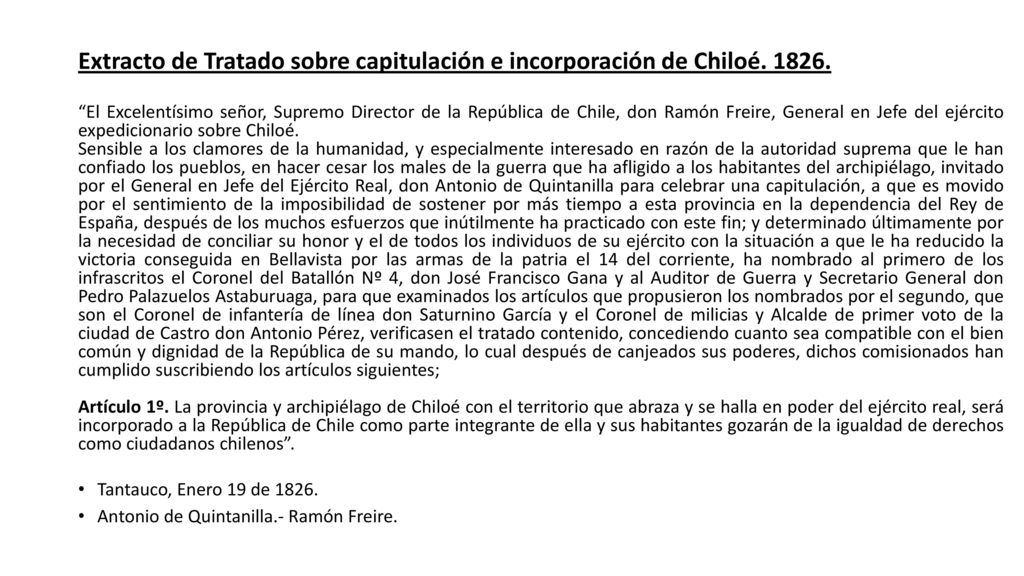 Extracto de Tratado sobre capitulación e incorporación de Chiloé
