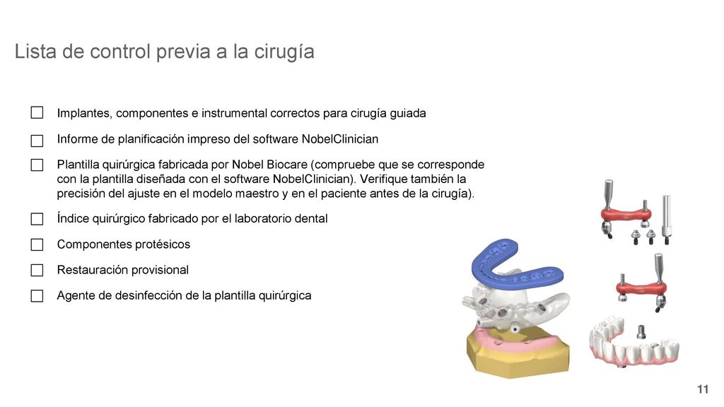 Implantes, componentes e instrumental correctos para cirugía guiada