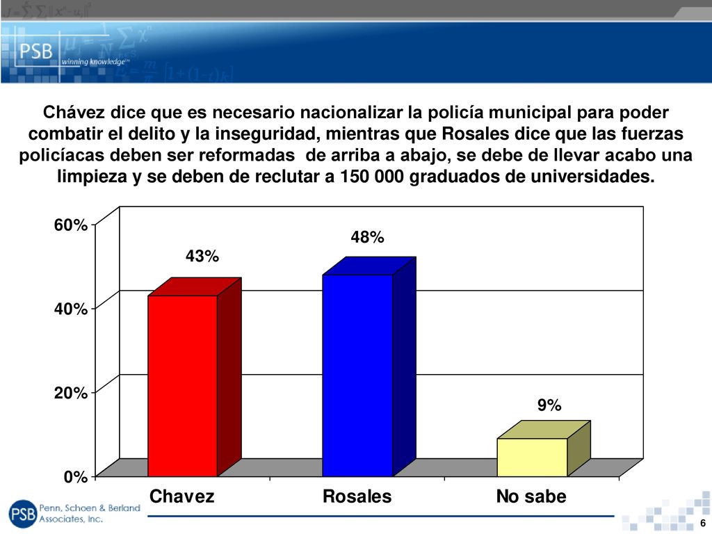Chávez dice que es necesario nacionalizar la policía municipal para poder combatir el delito y la inseguridad, mientras que Rosales dice que las fuerzas policíacas deben ser reformadas de arriba a abajo, se debe de llevar acabo una limpieza y se deben de reclutar a graduados de universidades.