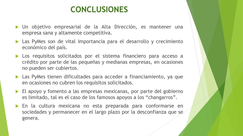 CONCLUSIONES Un objetivo empresarial de la Alta Dirección, es mantener una empresa sana y altamente competitiva.