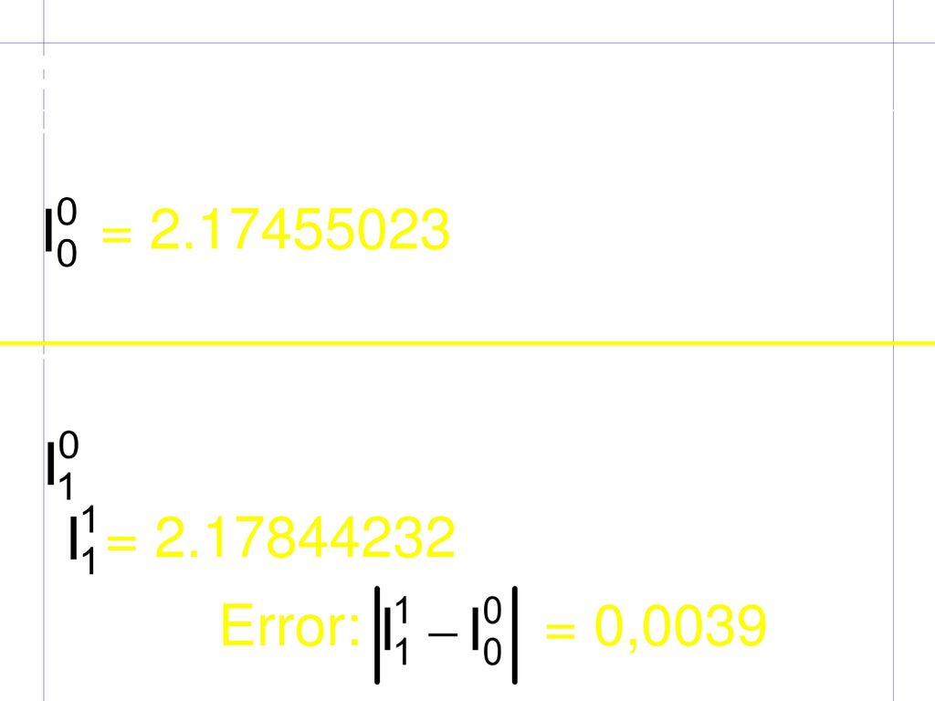 Solución Trapecios, n = 4: = Trapecios, n = 8: = = Error: = 0,0039