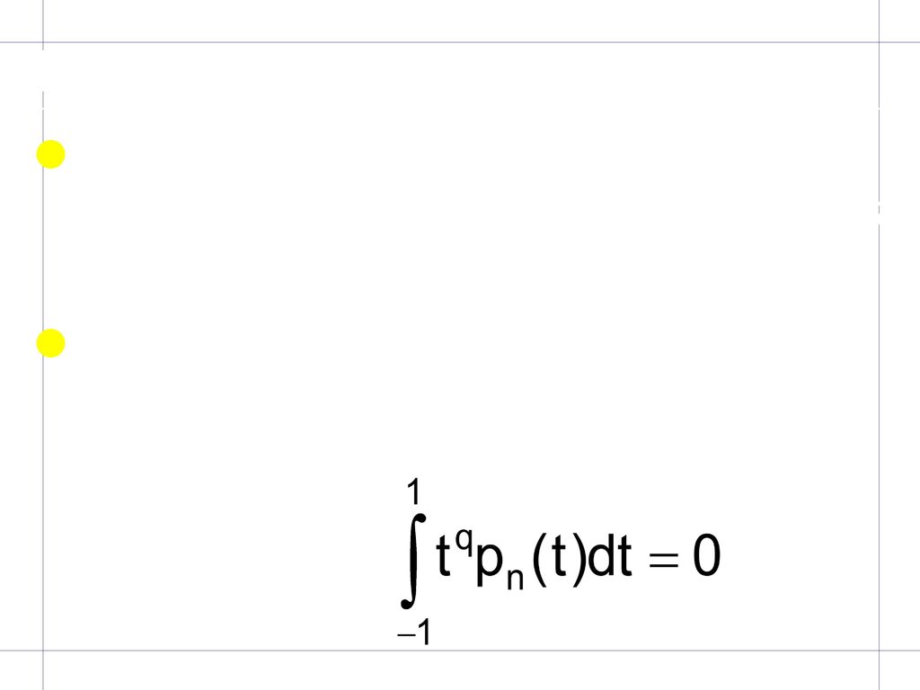 Dos propiedades Los n ceros del polinomio de Legendre de grado n son reales y distintos y están en [-1, 1]