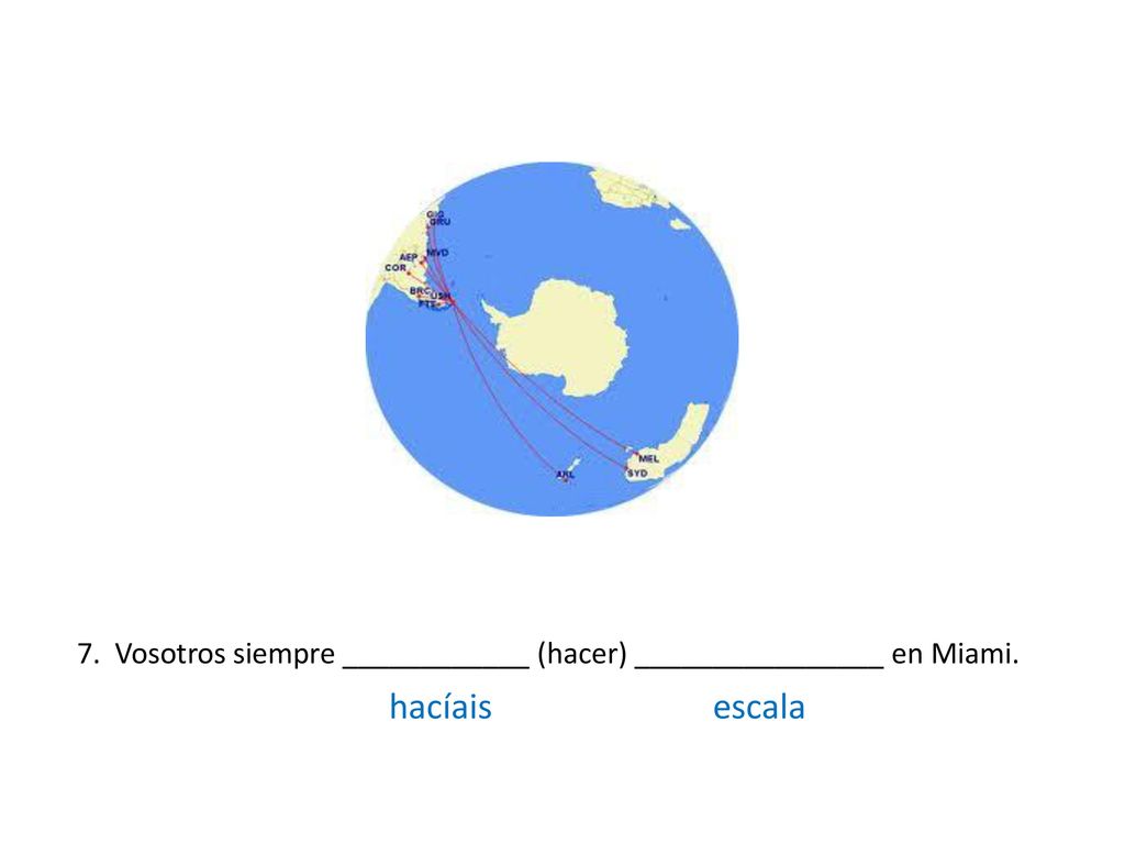 7. Vosotros siempre ____________ (hacer) ________________ en Miami.