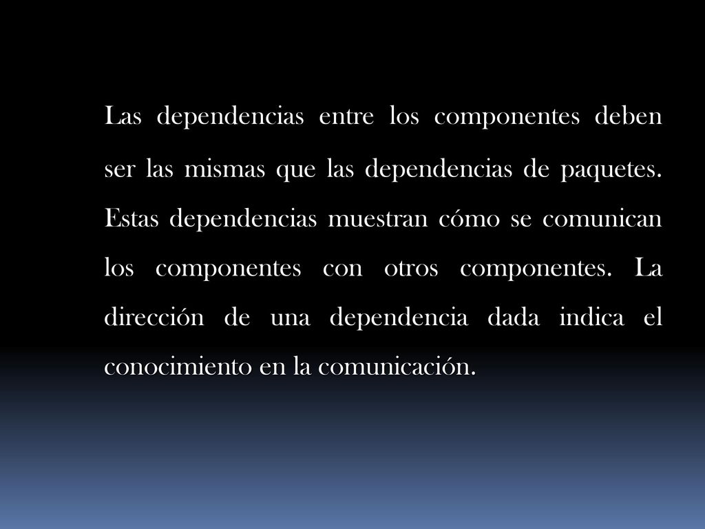 Las dependencias entre los componentes deben ser las mismas que las dependencias de paquetes.