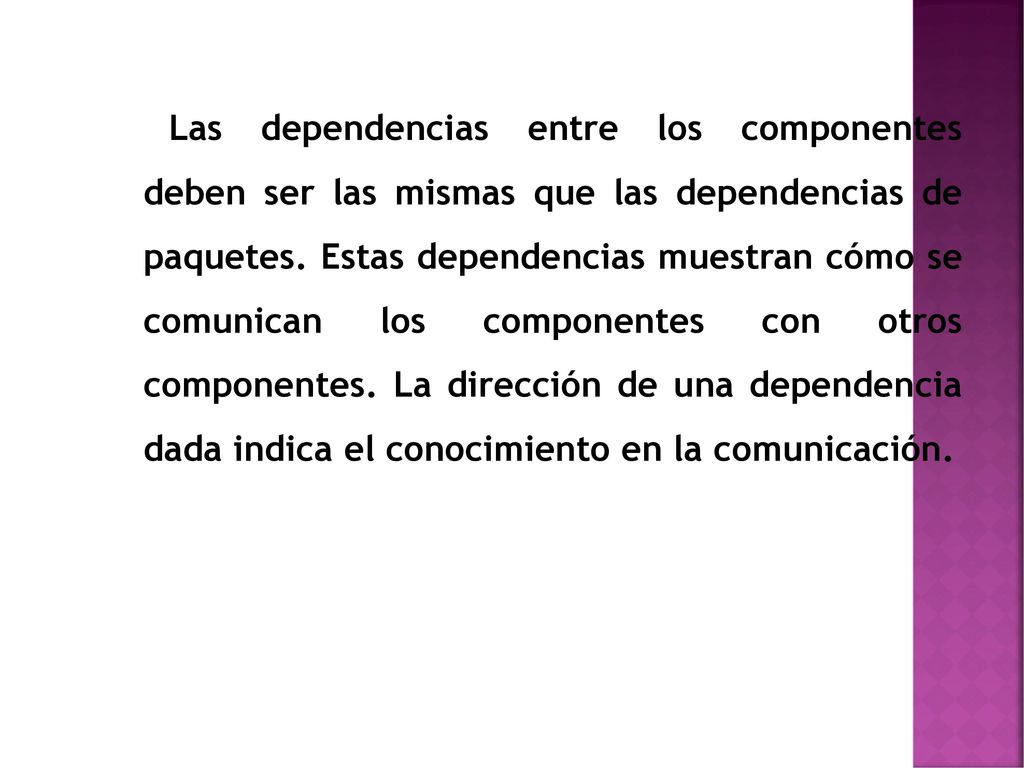 Las dependencias entre los componentes deben ser las mismas que las dependencias de paquetes.