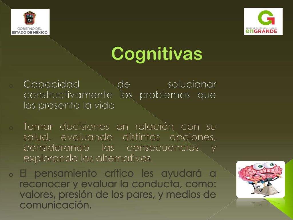 Cognitivas Capacidad de solucionar constructivamente los problemas que les presenta la vida.