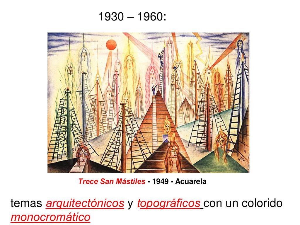 temas arquitectónicos y topográficos con un colorido monocromático