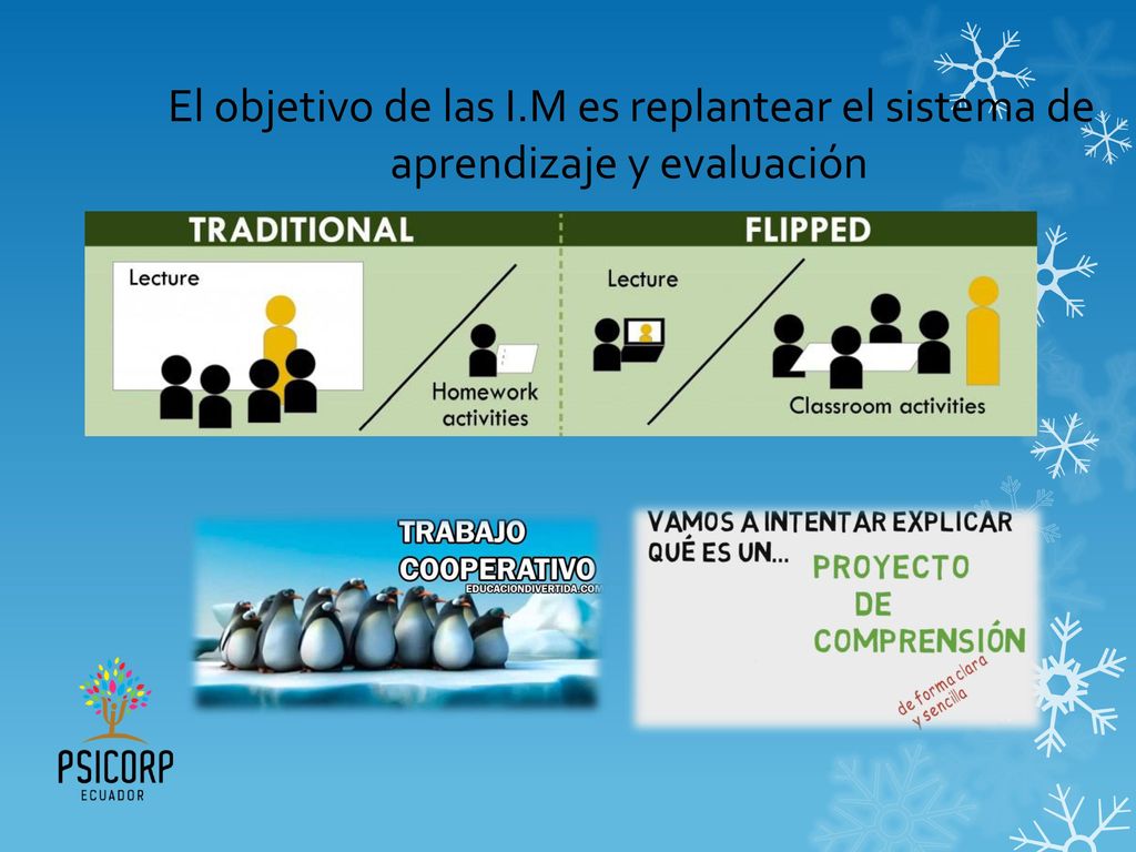 El objetivo de las I.M es replantear el sistema de aprendizaje y evaluación