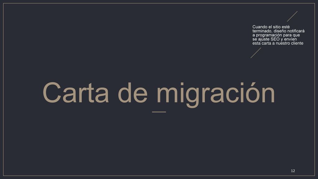 Cuando el sitio esté terminado, diseño notificará a programación para que se ajuste SEO y envíen esta carta a nuestro cliente