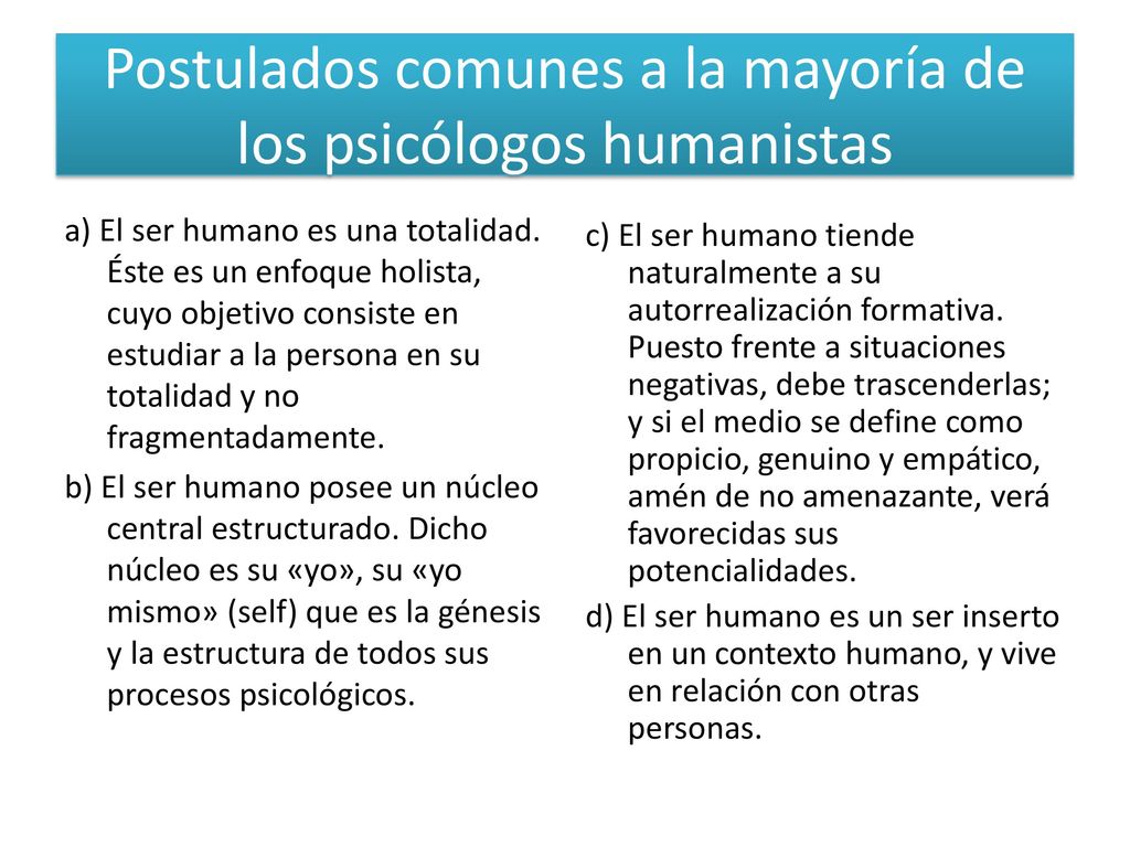 Postulados comunes a la mayoría de los psicólogos humanistas