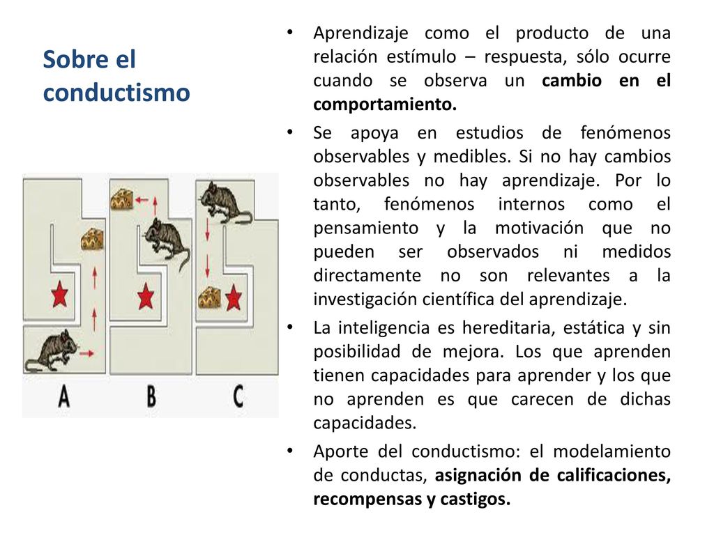 Aprendizaje como el producto de una relación estímulo – respuesta, sólo ocurre cuando se observa un cambio en el comportamiento.