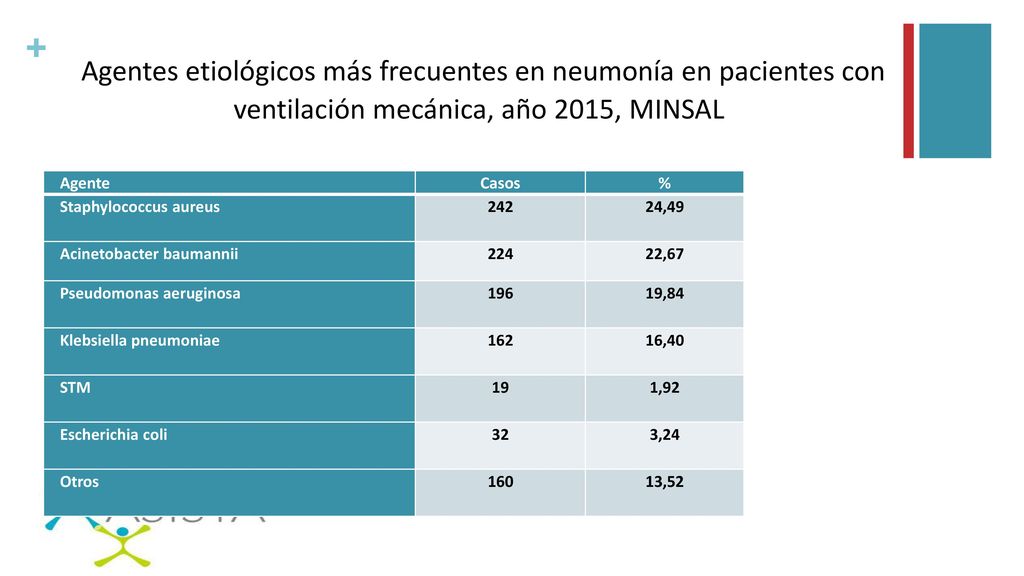 Agentes etiológicos más frecuentes en neumonía en pacientes con ventilación mecánica, año 2015, MINSAL