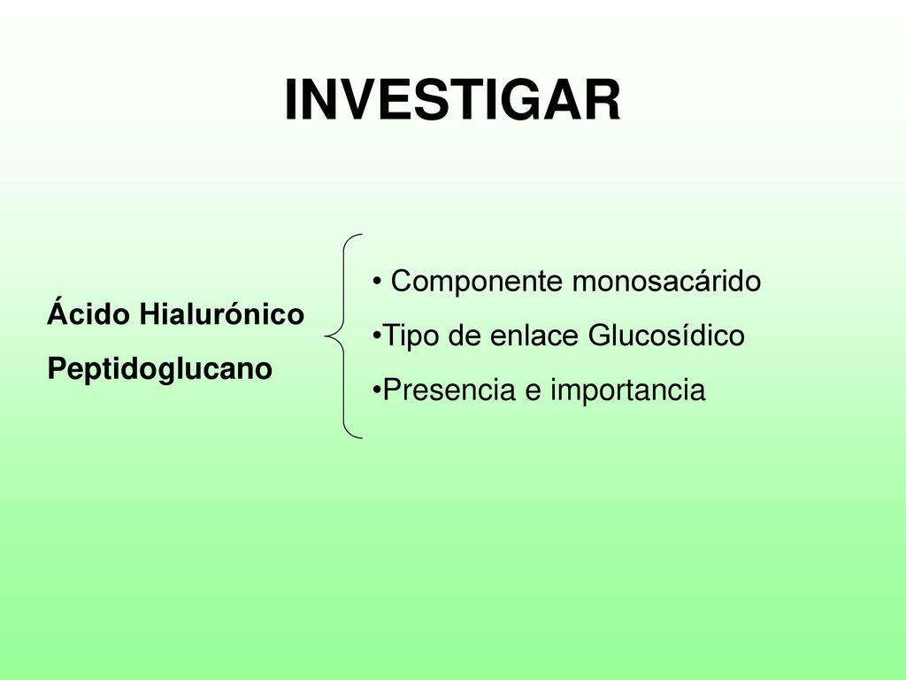 INVESTIGAR Componente monosacárido Tipo de enlace Glucosídico