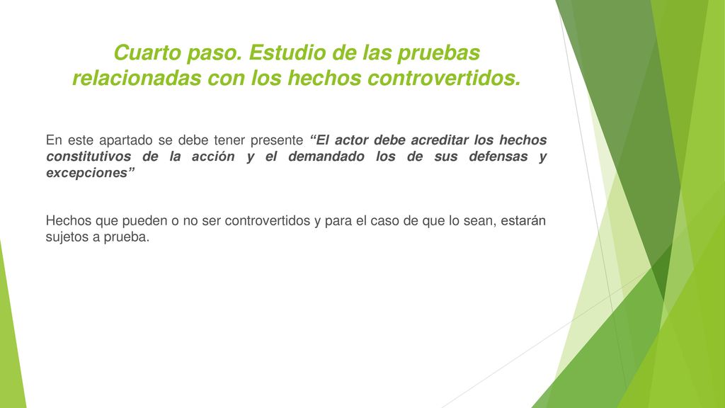 Cuarto paso. Estudio de las pruebas relacionadas con los hechos controvertidos.