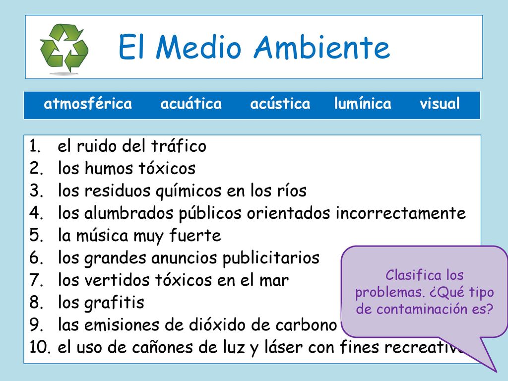 El Medio Ambiente el ruido del tráfico los humos tóxicos