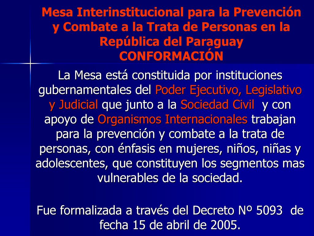 Mesa Interinstitucional para la Prevención y Combate a la Trata de Personas en la República del Paraguay