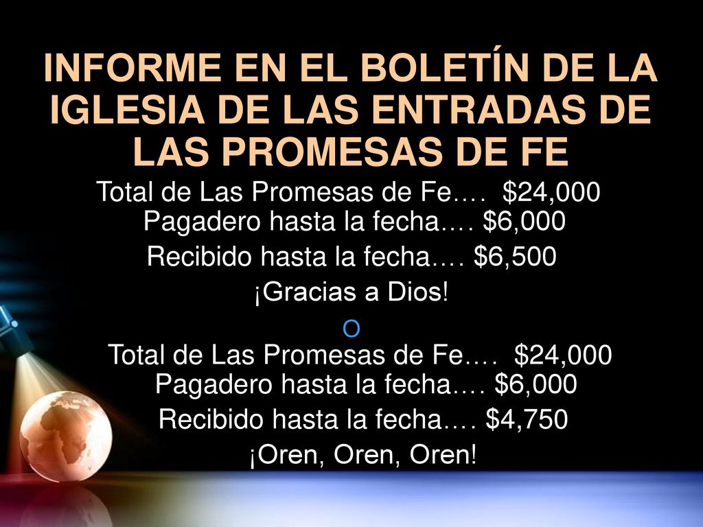 INFORME EN EL BOLETÍN DE LA IGLESIA DE LAS ENTRADAS DE LAS PROMESAS DE FE