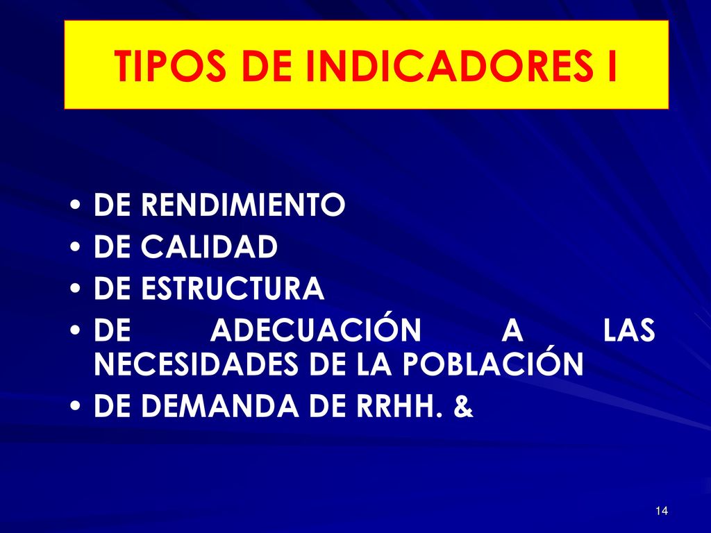 TIPOS DE INDICADORES I DE RENDIMIENTO DE CALIDAD DE ESTRUCTURA