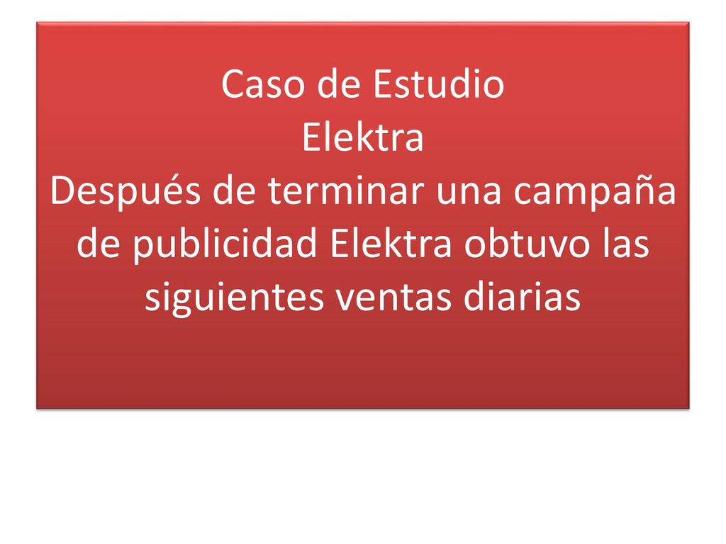 Caso de Estudio Elektra Después de terminar una campaña de publicidad Elektra obtuvo las siguientes ventas diarias