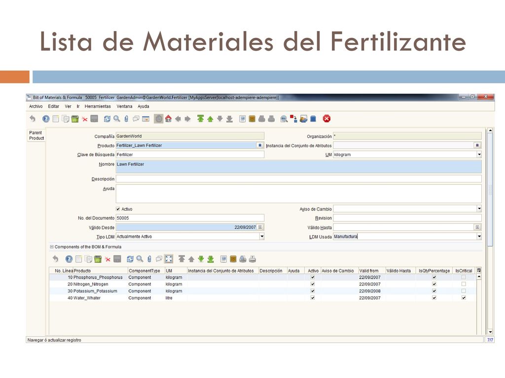 Lista de Materiales del Fertilizante