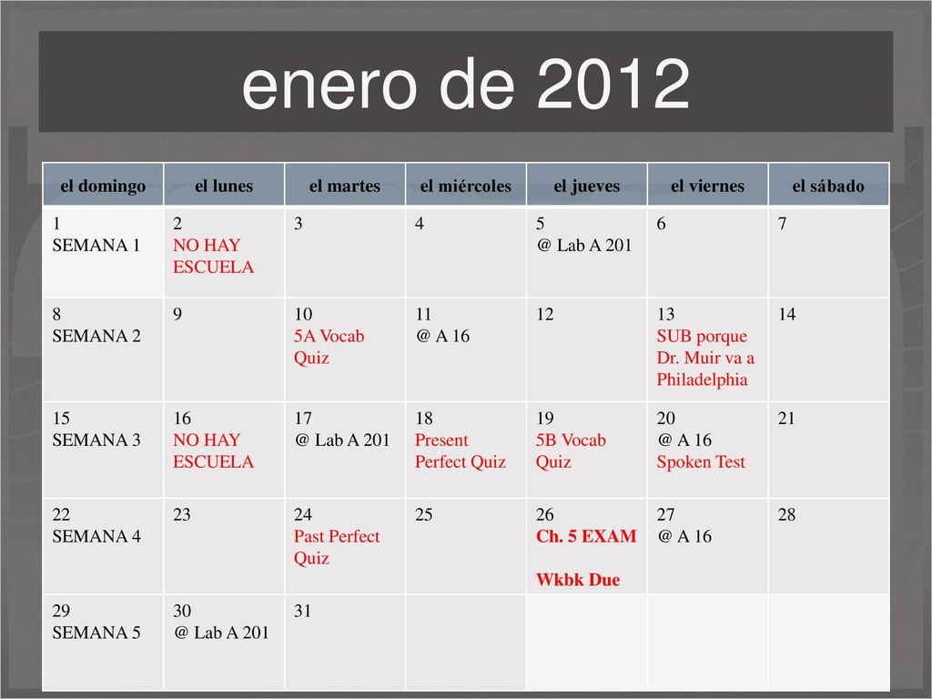 enero de 2012 el domingo el lunes el martes el miércoles el jueves